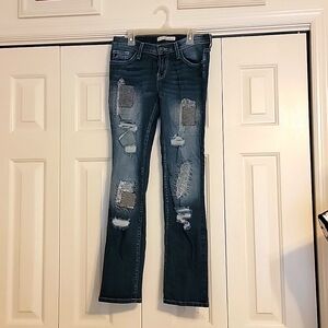 Kancan Patchwork straight leg jeans, Sz 26